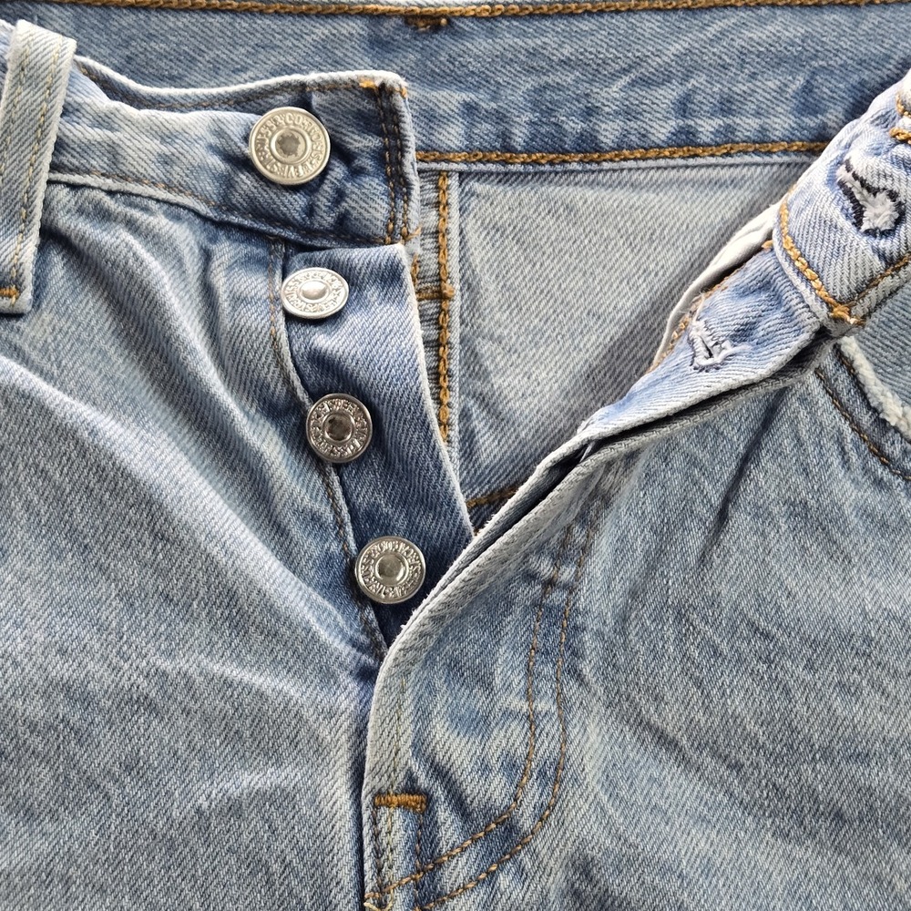 Levi's 501 Shorts W25 Light Blue Denim Cutoff Frayed Zipper High Rise - Picture 5 of 10